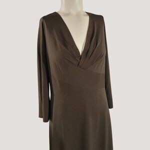 Ann Taylor Loft Womens Brown Long Sleeve V-Neck Dress Size 12